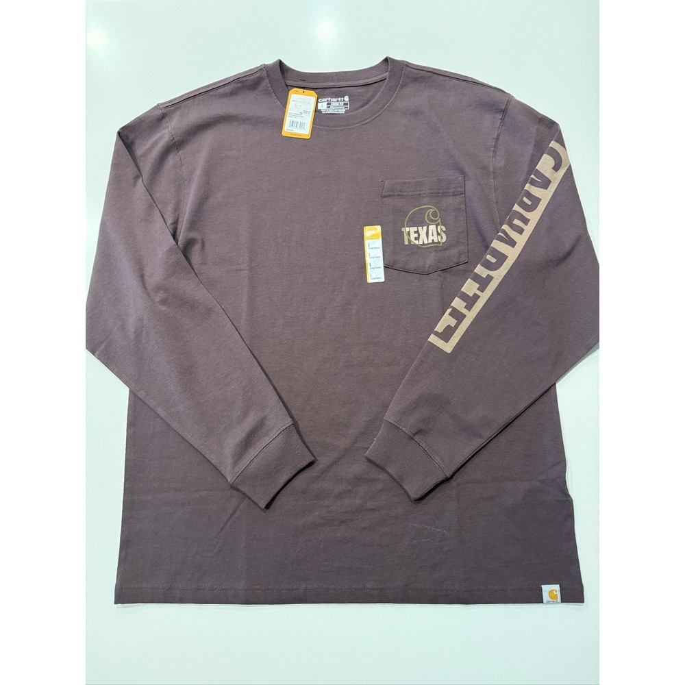 Carhartt Loose Fit Heavyweight Long-Sleeve Pocket Texas Graphic T-Shirt L Brown